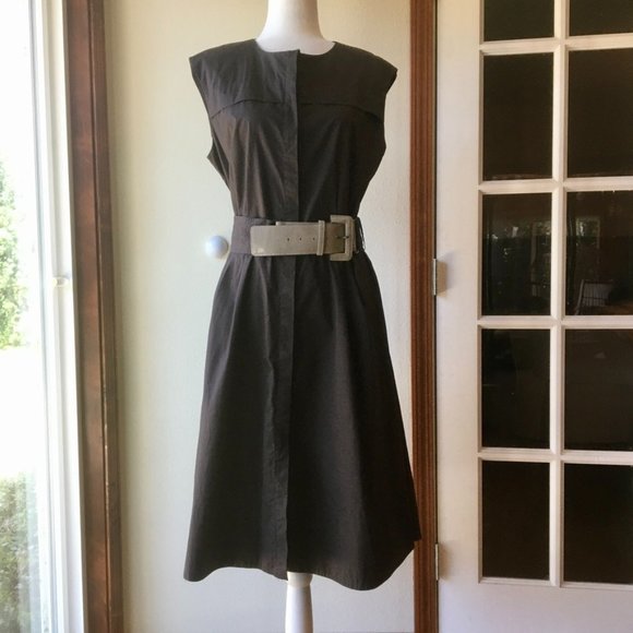Zara Brown Midi Dress with Belt - Picture 1 of 10